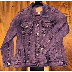 Women's Magenta True Religion‎ Button Down Trucker's Jacket Size XL